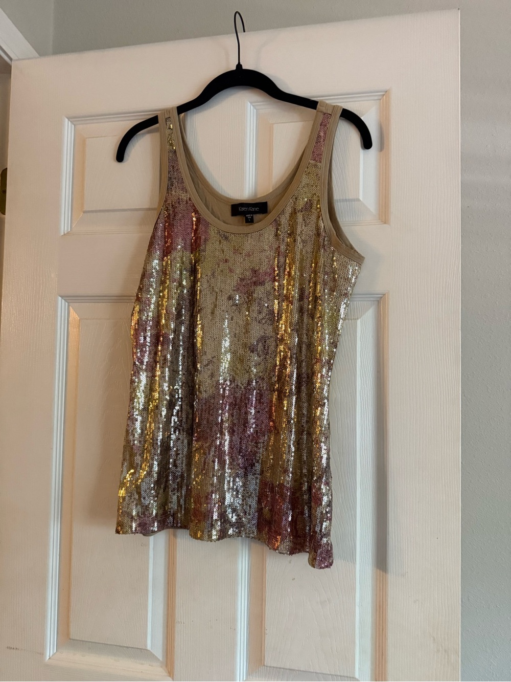 Karen Kane Gold and Pink Sequin Tank Top